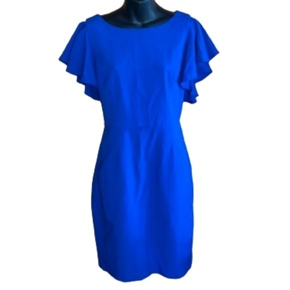 Calvin Klein Cobalt Blue Ruffle Sleeve Midi Dress Size 10